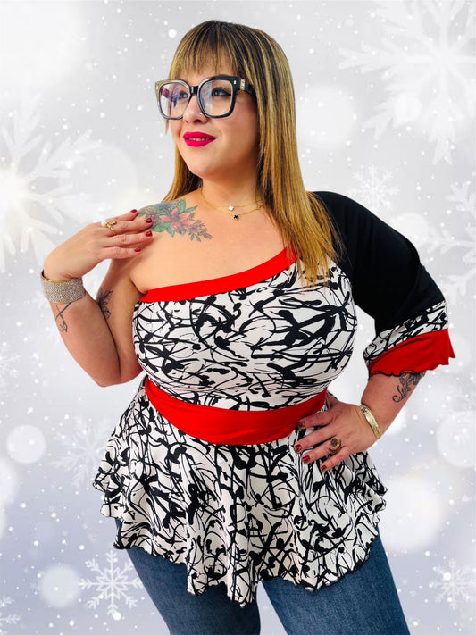 One shoulder black and white