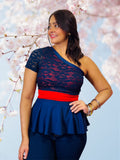 One shoulder lace lycra top