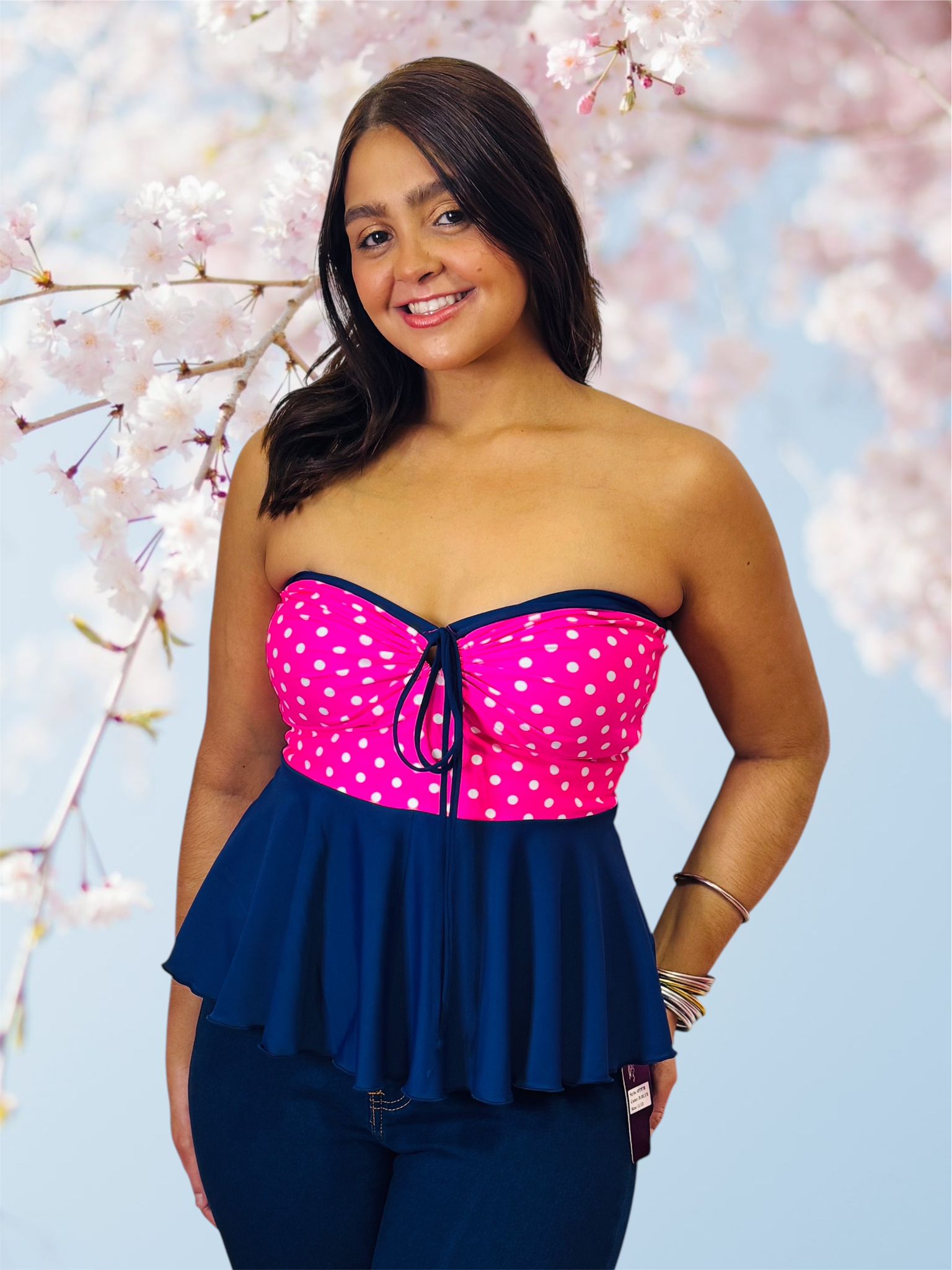 Fushia detail strapless lycra top