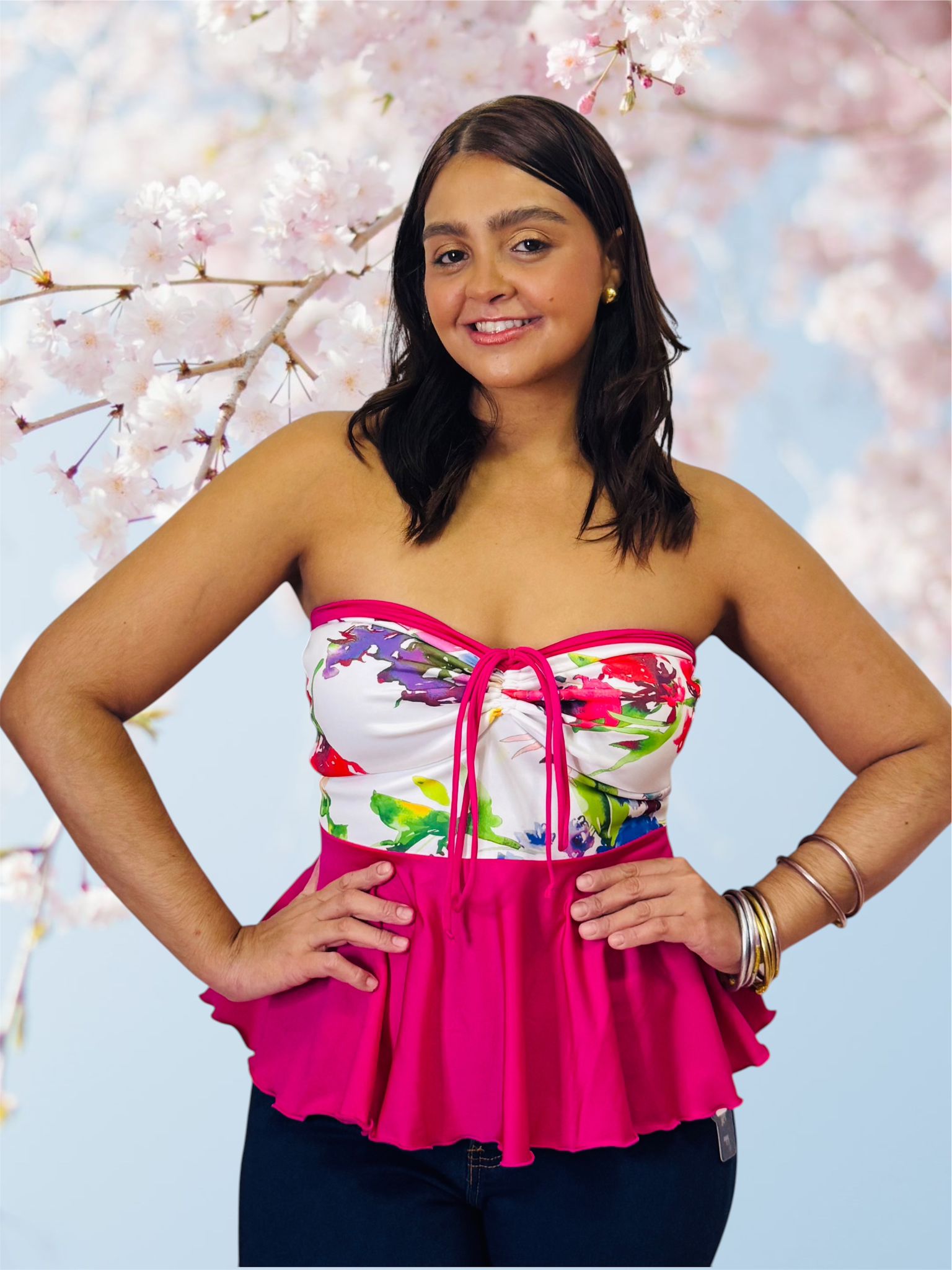 Flowers strapless lycra top