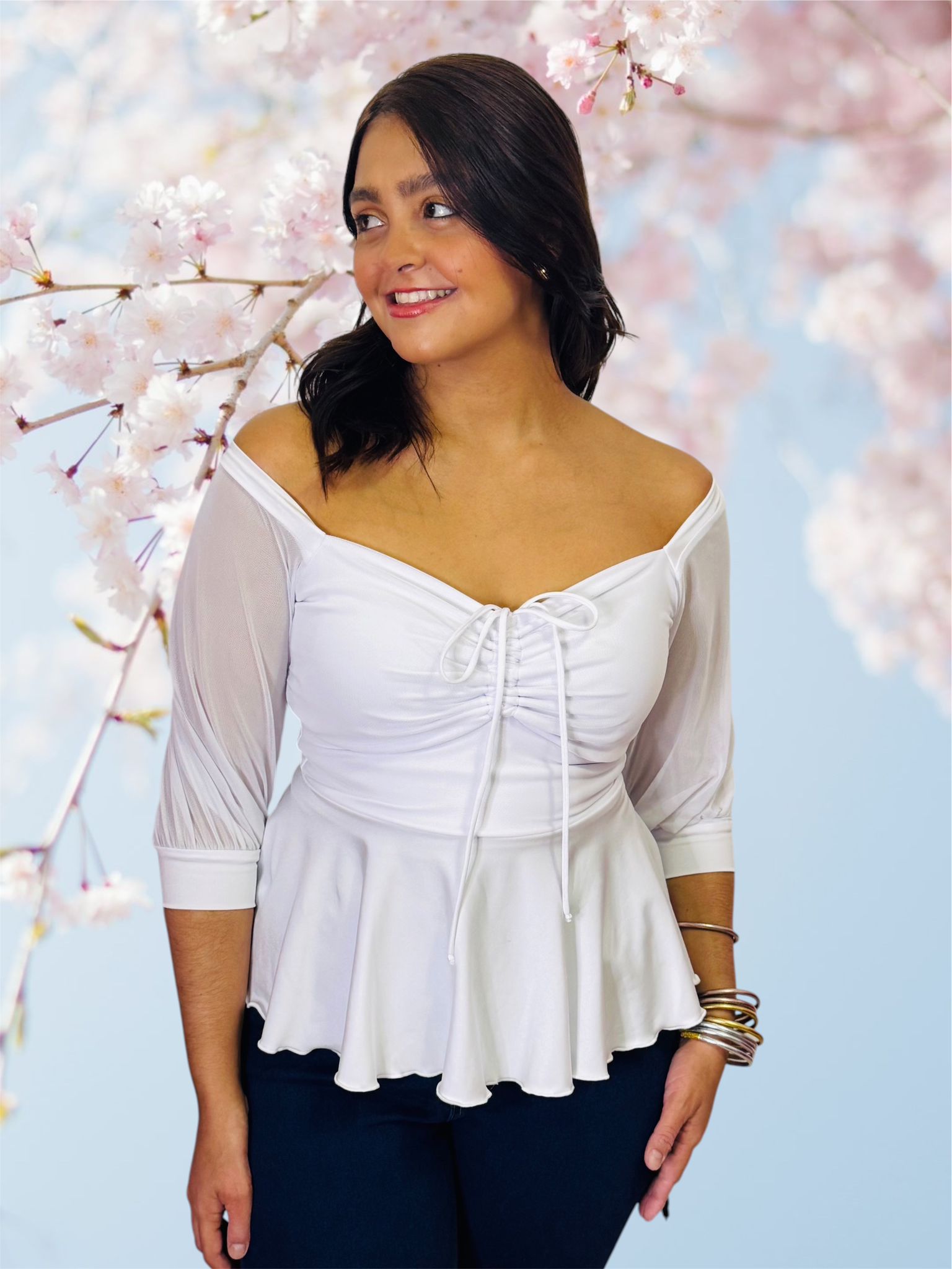 Mesh sleeve lycra top