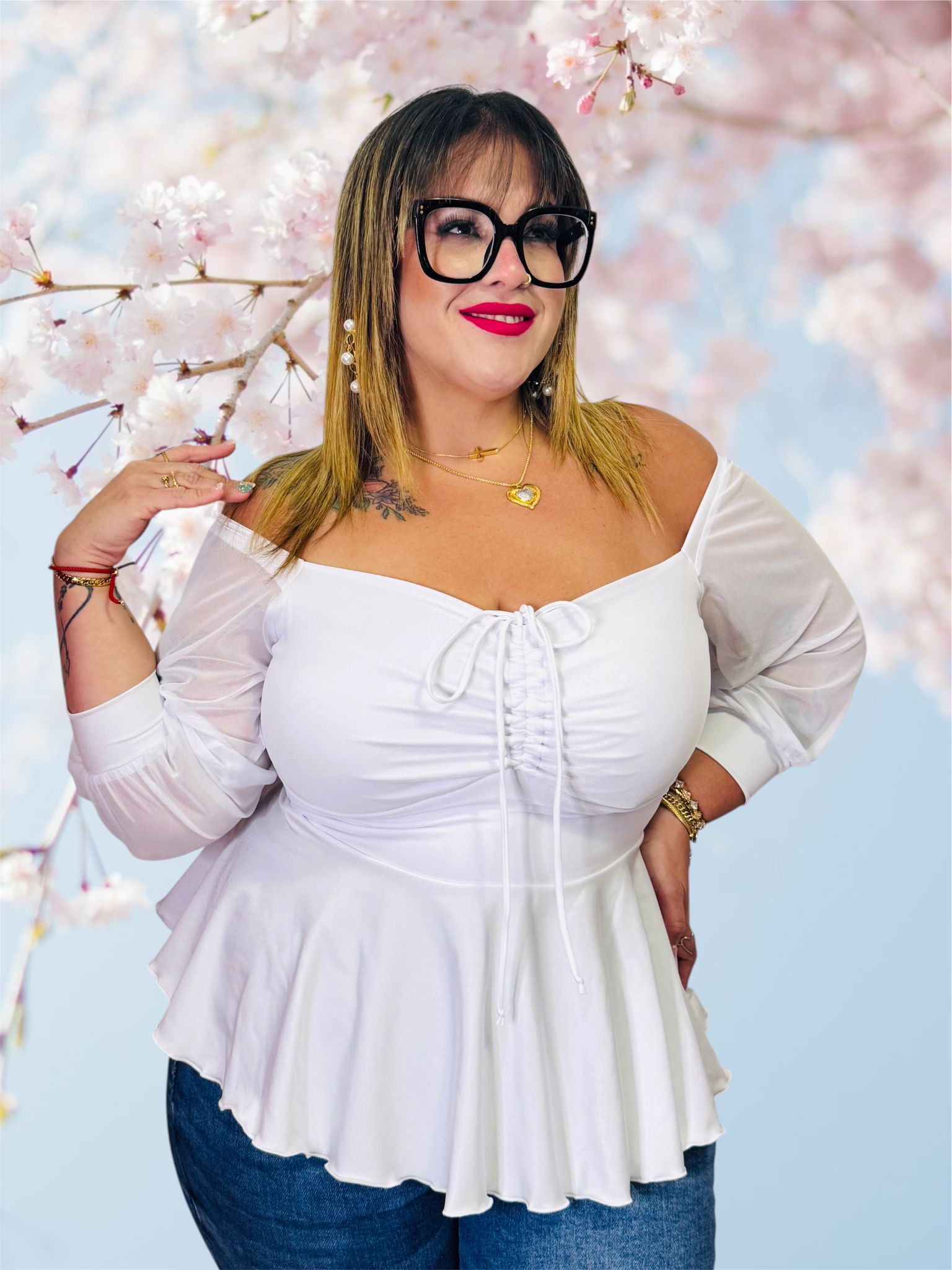 Mesh sleeve lycra top