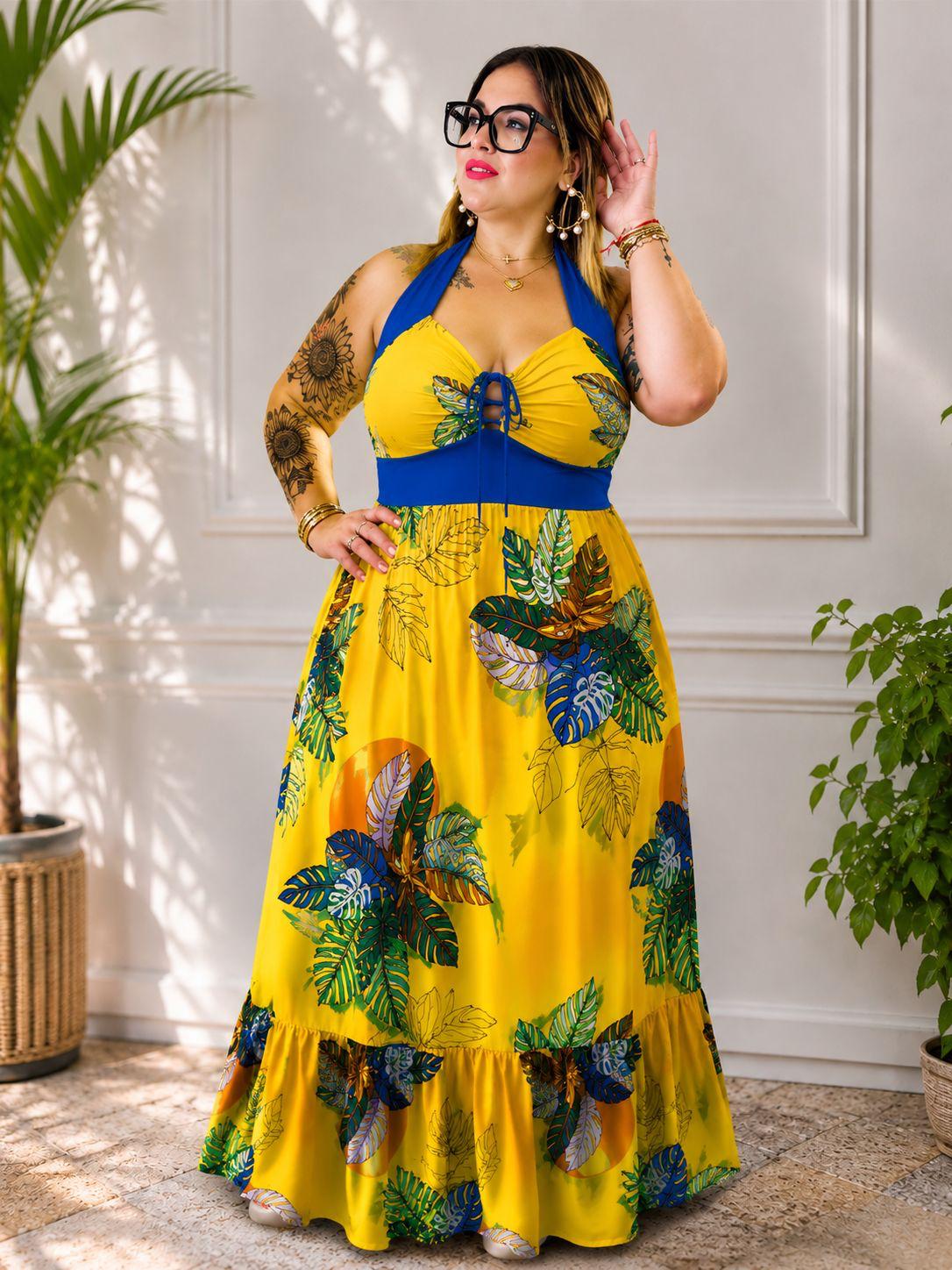 Vestido Largo Amarillo Tropical