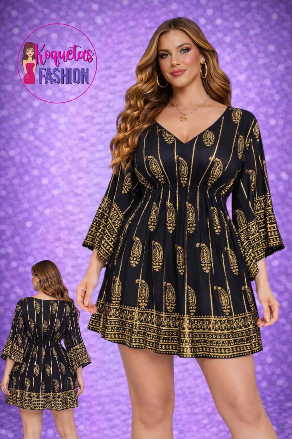 Vestido indio con detalles dorado