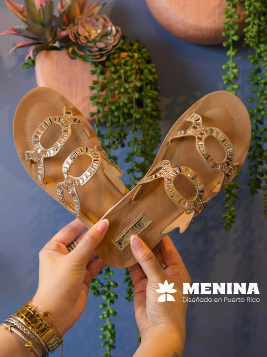 Sandalias planas con pedreria